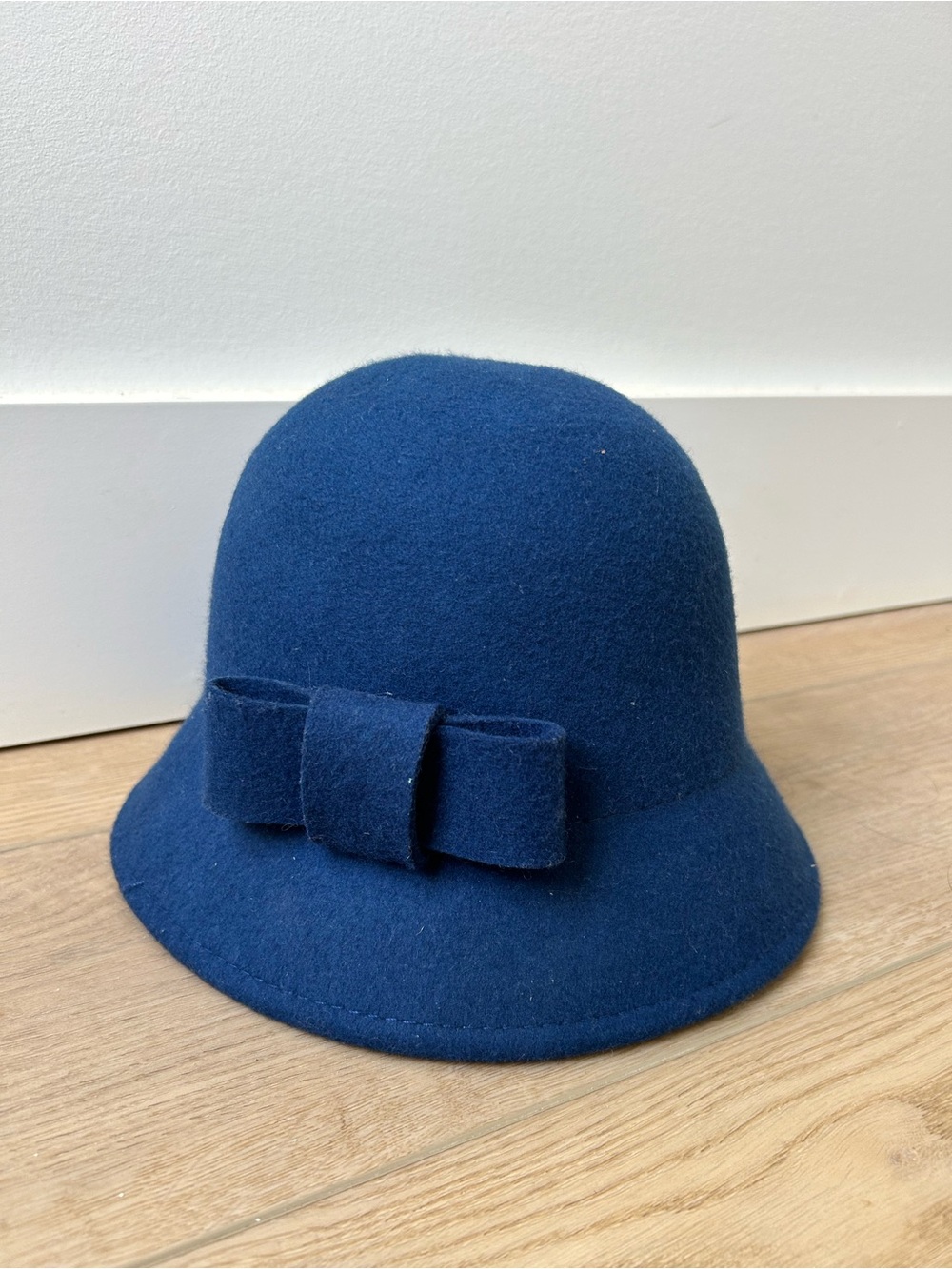 August Hats Navy Blue Felt Cloche with Bow